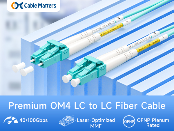 Cable Matters OM3 LC to LC fiber patch cable for 10G SFP+ network connections in data centers