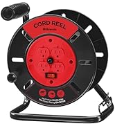WILAWELS Extension Cord Storage Reel with 4-Grounded Outlets, 15A Circuit Breaker, Heavy Duty Ope...