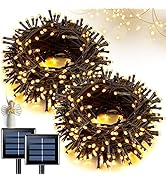 JMEXSUSS 2 Pack Warm White Solar String Lights Outdoor Waterproof, Each 100 LED 42.7ft Solar Chri...