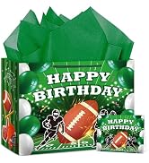 Abilat Football Birthday Gift Bag with Tissue Paper and Greeting Card Large Football Party Favor ...