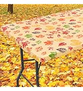 Smiry Leaves Picnic Tablecloth, Waterproof Elastic Fitted Table Covers for 6 Foot Tables, Wipeabl...