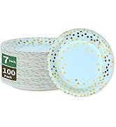 CENLBJ Blue and Gold Paper Plates,7INCH Blue Dessert Plates for Appetizers,Cakes,Salads and Fruit...