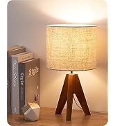 EDISHINE Tripod Table Lamp, Small Cute Bedside Lamp, 14.2 Inch, E26 Base | Light Brown Wooden Bas...