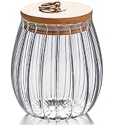 LUCKTE Strip Pattern Clear Glass Candy Jar with Bamboo Lid,Food Storage Jar,Glass Jar with Lid,Co...