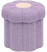 PINPLUS Flower Ottoman Footstool, Foldable Boucle Storage Stool, Cute Daisy Design, Teddy Sherpa ...