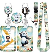 HASFINE Charming Panda Badge Holder with Breakaway Lanyard & Retractable Badge Reel with Heavy Du...