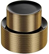 KIRE 100PCS Black and Gold Plates - Black Plastic Plates Disposable with Gold Rim for Halloween P...