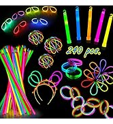 Glow Sticks Party Pack - 240 PCS That Includes, 100 Pcs 8 Inch Glow sticks,10 Pcs Ultra-Bright 6 ...