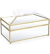 Sumnacon Tissue Box Cover Rectangle Mirrored Tissue Box,Gold Glass Tissue Box Holder, Stylish Tis...