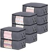BiCINE 8 Pack Clothes Storage Bags with Zipper, 45L Foldable Blanket Storage Bag with Clear Windo...