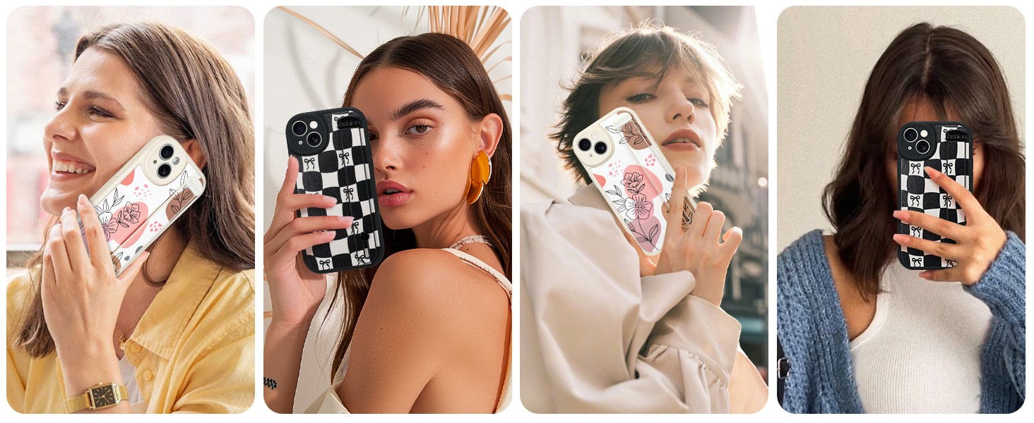 Ctue floral flowers checkered case for iphone with finger hand wrist loop strap
