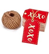 WRAPAHOLIC Gift Tags with String - 100PCS 2x3 Inch Valentine's Day "XOXO" Paper Tags with 100 Fee...