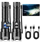 Wdtpro LED Rechargeable Flashlights High Lumens 2Pack, 6000LM Super Bright Flashlight, Zoomable P...