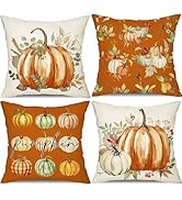 DFXSZ Fall Pillow Covers 18x18 inch Set of 4 Fall Decorations Orange Various Styles of Pumpkins F...