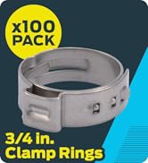 SharkBite 3/4 Inch Clamp Ring, Pack of 100, Stainless Steel Plumbing Fitting, PEX Pipe, PE-RT, UC...