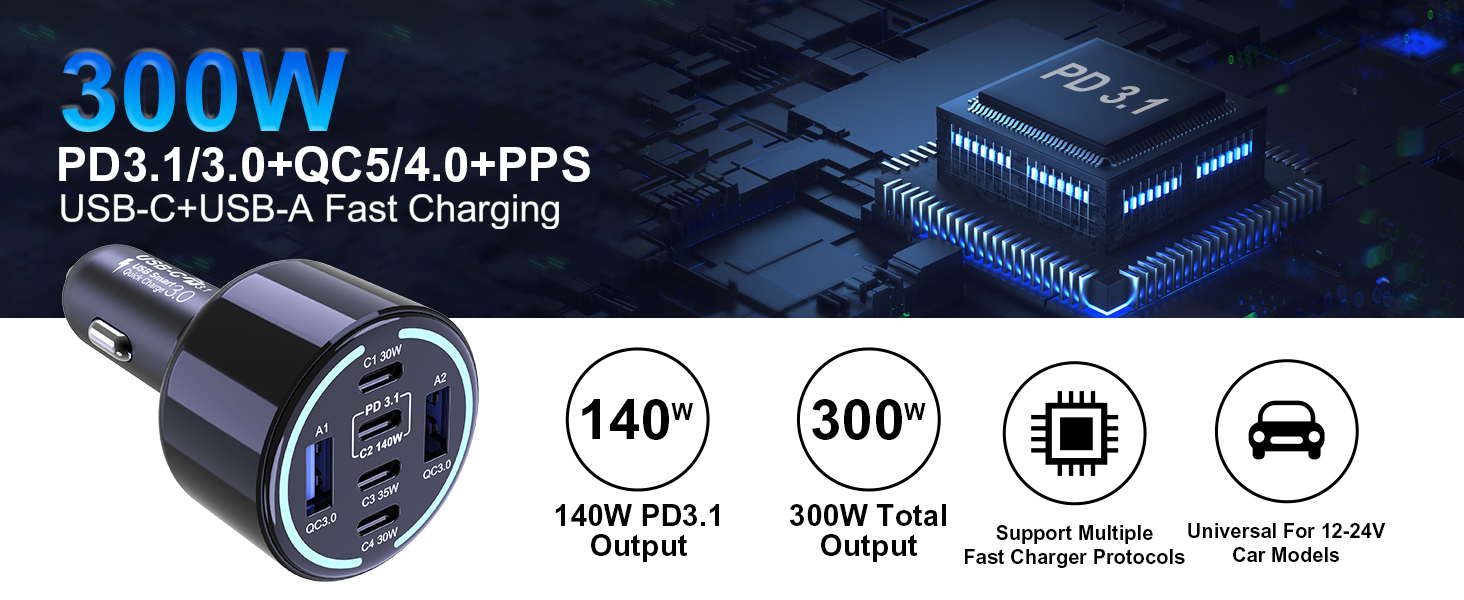 300W USB C Car Charger