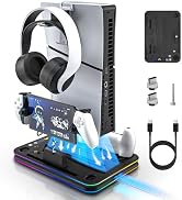 3-in-1 PS5 Charging Stand, PS5 Cooling Station with RGB LED Light and Cooling Fan, PS5 Controller...