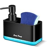 Dish Soap Dispenser with Sponge Holder, 2-in-1 Countertop Small Soap Dispenser for Kitchen and Ba...