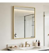 Bathroom Mirror for Wall, 20x30 Inch Metal Framed Mirror, Brushed Gold Rectangle Mirror, Bathroom...