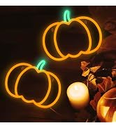 MissAudrey 2Pcs Halloween Orange Pumpkin Neon Sign Lights, Neon Sign Hanging for Wall Decor, Cute...