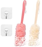 2Pack Back Scrubber for Shower Loofah with Long Handle, Shower Brush for Body, 17? Loofah on a St...