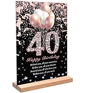 Trgowaul 40th Birthday Decorations Gift for Women, Rose Gold Happy 40th Birthday Acrylic Table Si...