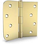 goldenwarm Pack of 3 4in Door Hinges Brushed Brass Gold Door Hinges with Square & Rou...