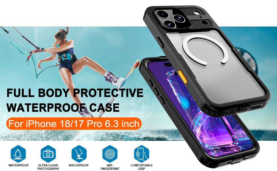Compatible with iPhone 18/17 Pro waterproof protective case ( 6.3-inch, 2026 New Release, Black)