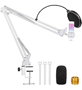 White Boom Arm for Hyperx Quadcast S, Adjustable Hyperx Quadcast White Mic Stand Microphone Arm C...