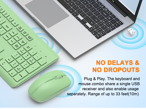 Wireless Keyboard and Mouse Combo, Full Size Silent Ergonomic Keyboard Mouse
