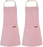 XLSXEXCL 2 Pack Stripes Kids Apron, Kids Cooking Aprons with 2 Pockets, Cute Aprons for Cooking f...
