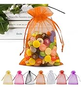 ANZNKU 50 Pack Organza Bags 5 x 7 Inch, Orange Sheer Favor Bags with Drawstring, Small Mesh Bags ...