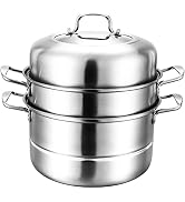WUWEOT 11" Steamer Pot, 3 Tier Stainless Steel Steaming Pot Dim Sum Cookware, Food Vegetable Cook...