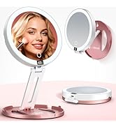 LitBear Travel Mirror with Lights, Foldable Double-Sided 10X/1X Magnifying Mirror, Rechargeable &...