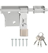 Alise 6 Inch Slide Bolt Gate Latch with Padlock Set,Heavy Duty Barrel Bolts Safety Door Lock,Doub...