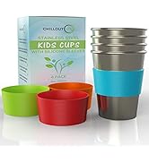 Stainless Steel Cups for Kids and Toddlers 8 oz. with Silicone Sleeves - Small Metal Cups for Hom...