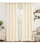 LAMIT Light Beige Linen Curtains for Living Room 84 inch Length 2 Panels, Linen Textured Thermal ...
