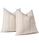 Hckot Decorative Throw Pillow Covers 18x18 Textured Striped Pillow Covers Linen Farmhouse Decor C...