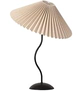 KUNJOULAM Small Pleated Table Lamp, Bedside Nightstand Lamp with Beige Lampshade Black Base, Mord...