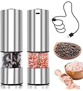Electric Salt and Pepper Grinder Set, Automatic Battery Pepper Mill Shakers with Upgraded Larger ...