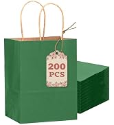 qiqee Small Kraft Paper Bag with Handles Bulk 8"x6"x3" Gift Bags Deep Green 200PCS Paper Bags for...