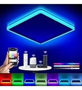 Annaror Smart LED Ceiling Light WiFi, 13in RGB Flush Mount Lighting Fixture with Remote, Compatib...