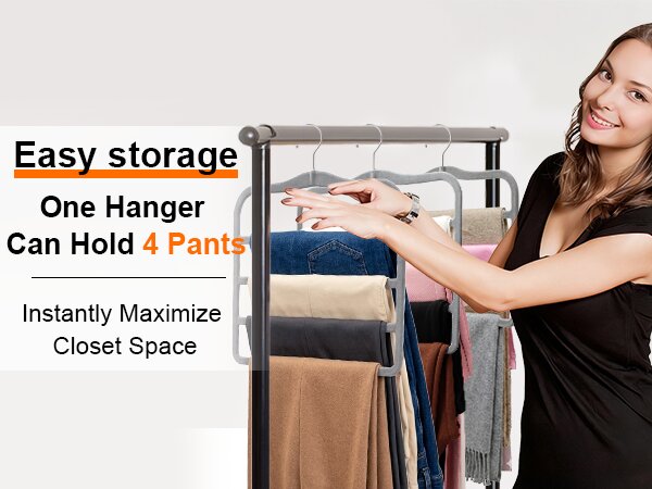 4 tier space saver pants rack multi layer hanger with 360 degree swivel hook