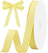 woric Yellow and White Gingham Ribbon 5/8" X 30 Yd Plaid Ribbon Buffalo Checker Ribbons Craft Rib...