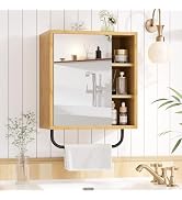 AmazerBath Bathroom Medicine Cabinet with Mirror, Bamboo Wall Mounted Medicine Cabinet, Over The ...