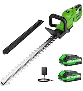 WORFCI 20-Inch Cordless Hedge Trimmer (Includes 2 Batteries and Charger), Electric Handheld Bush ...
