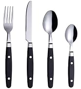 EXZACT 24 Pc Flatware Set Stainless Steel Rivet Handles Dinnerware Black | Retro Black Rivet Hand...