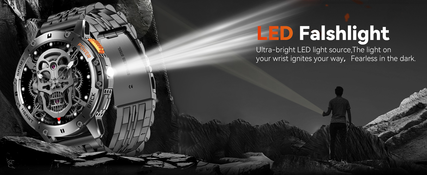 Smart Watch for Men with LED Flashlight