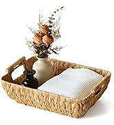 Wicker Storage Basket with Wooden Handles, Large Water Hyacinth Basket for Organizing Shelves, Na...