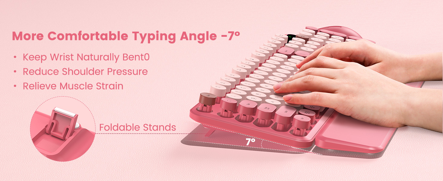 Folding legs at the bottom of the keyboard provide a comfortable typing angle
